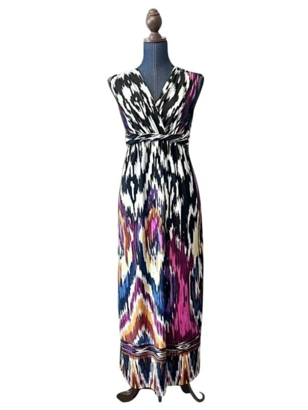Chico's Women's 3 16/18 XL Geometric V-Neck Sleeveless Empire Waist Maxi Dress S - Picture 8 of 8